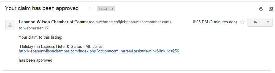 Claim Has Been Approved - Lebanon Wilson Chamber