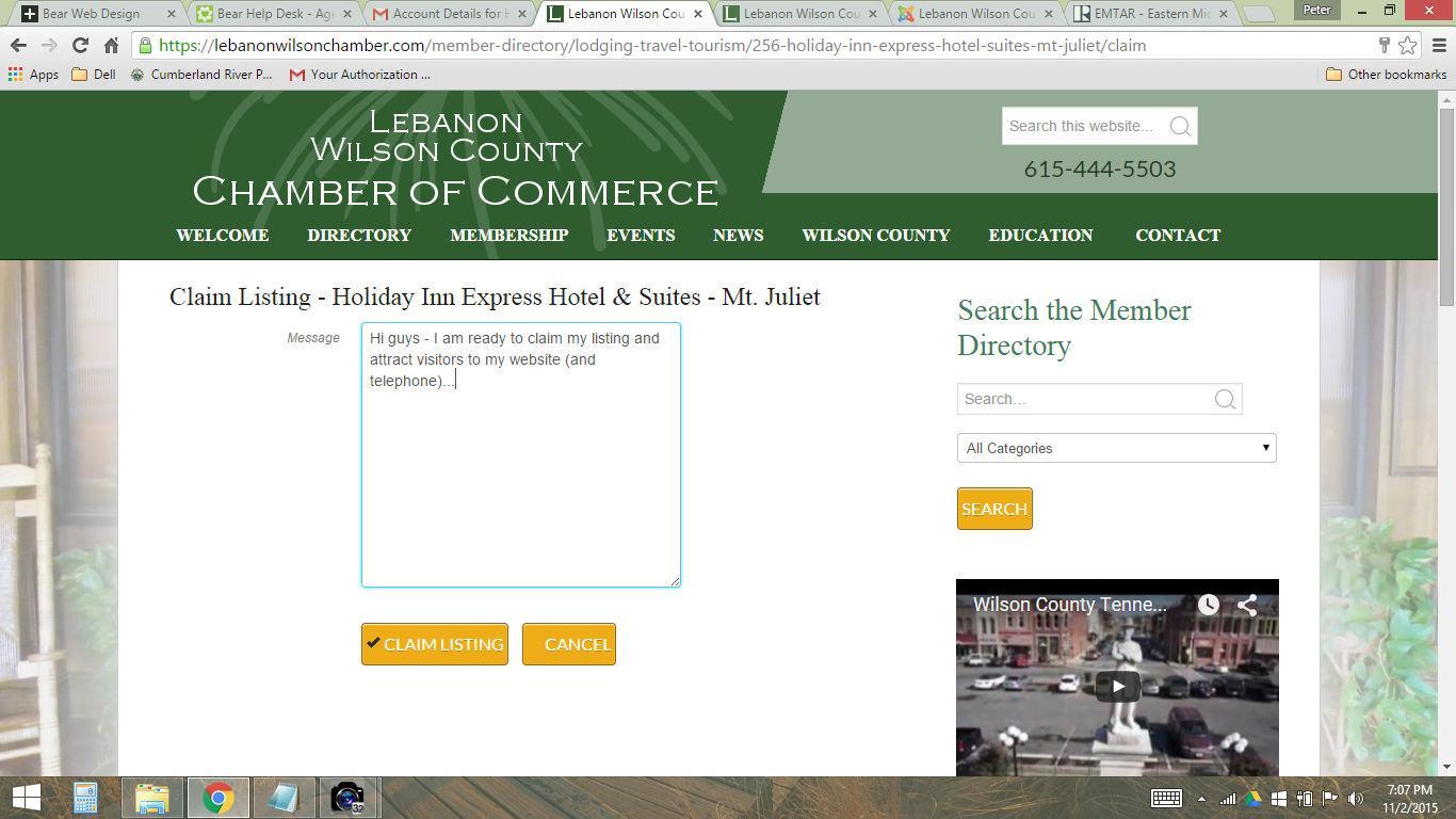 Send Claim Message to Lebanon Wilson Chamber